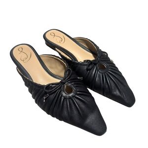 Sam Edelman Julie Ruched Mule Black Leather Point Toe Flats Women's Size 7